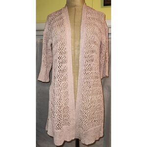 T Tahari Cotton Blend Open Front Cardigan Sweater Vest Pink Size XS. 3/4 length
